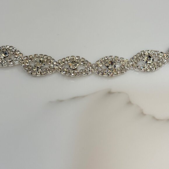 Rhinestone Womens Belt Sparkly Silver Crystal Diamond Look Wedding Bridal Formal - Picture 4 of 11